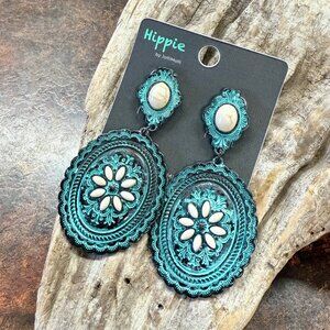 NEW Western White Turquoise Southwest Dangle Earrings Patina